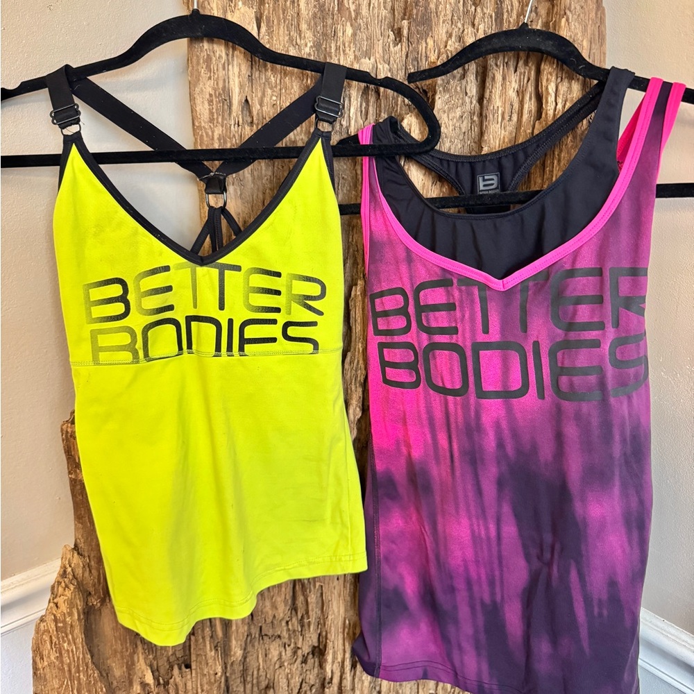 Better Bodies Set of 2 Neon Green and Pink Tank Tops Women’s Size Small